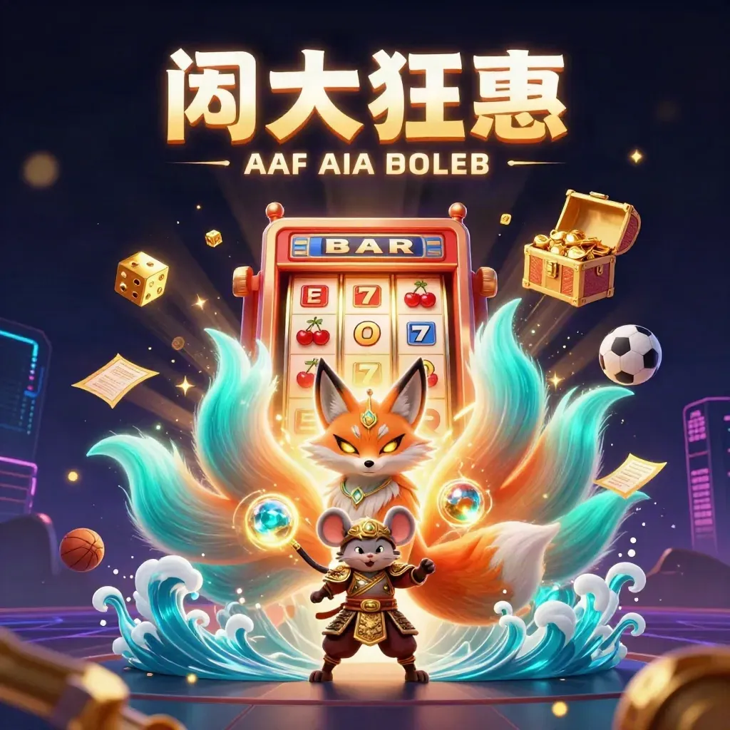 Fox spirit and samurai mouse amid casino symbols, gold, and neon light on a dark background.